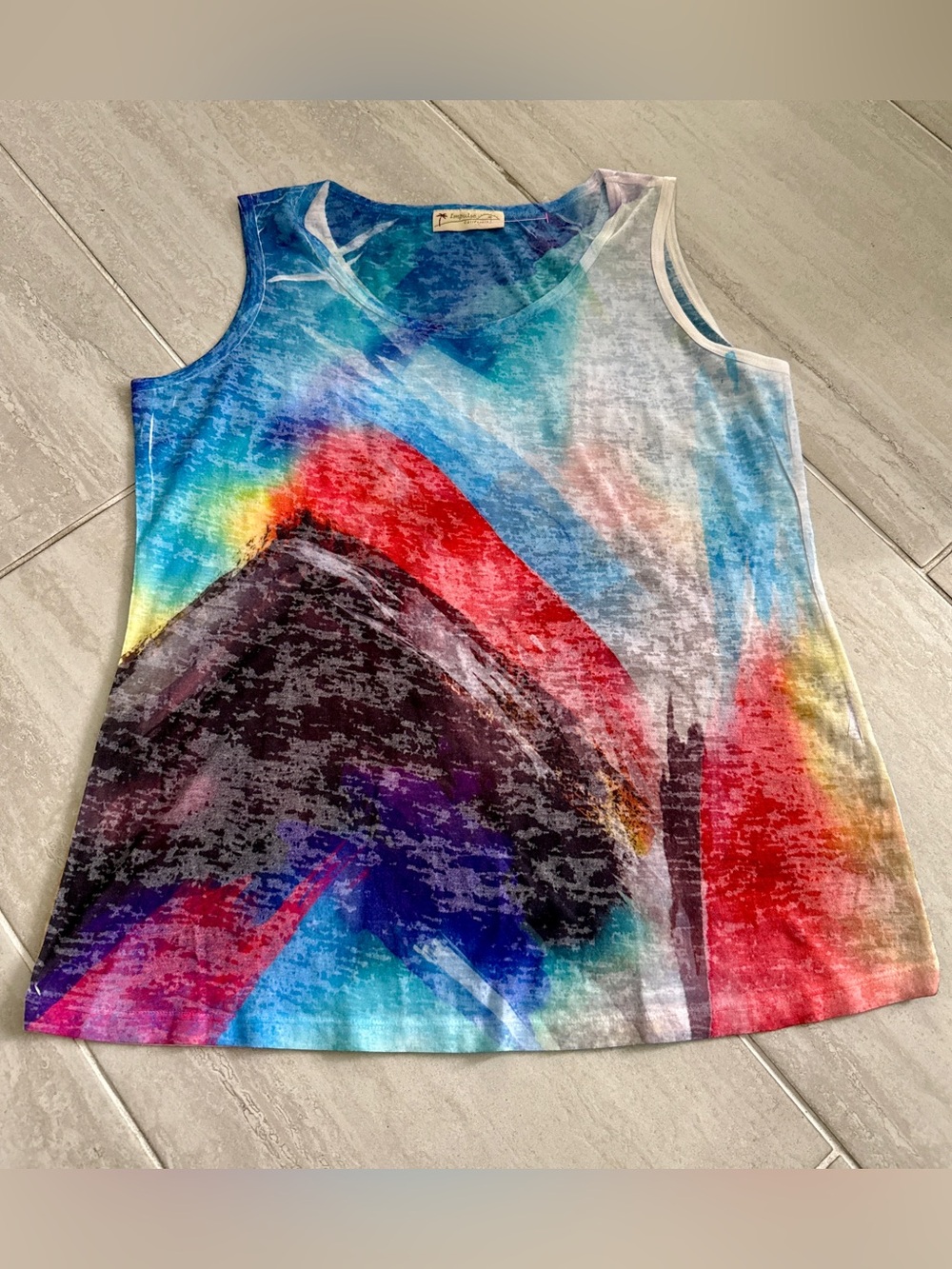 IMPULSE CALIFORNIA Women's M Colorful Abstract Design Tunic Tank Top Y2K Vibes